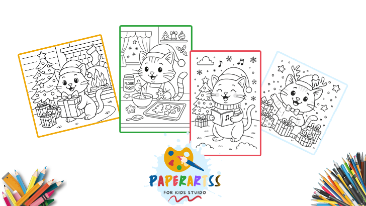 Christmas Cat Coloring Pages bY paperartss (Free PDF Pr)