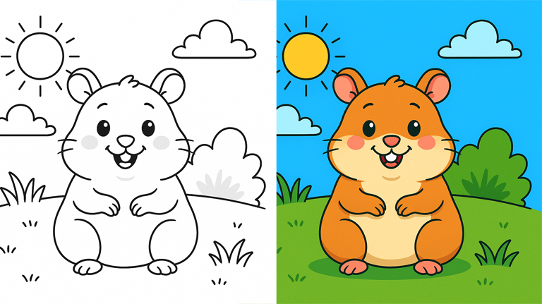 Cute Hamster Coloring Page – Adorable Pet for Kids